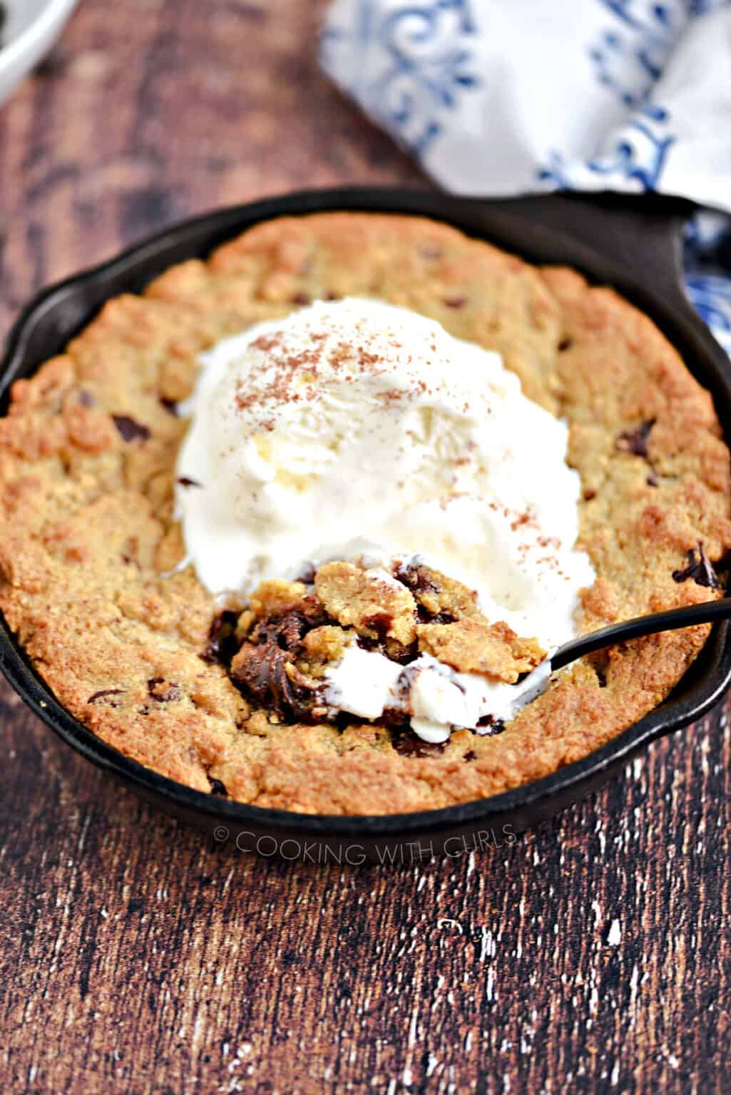 Skillet Chocolate Chip Cookie For Two Cooking With Curls   Warm Gooey Skillet Chocolate Chip Cookie For Two Topped With Vanilla Ice Cream. Cookingwithcurls.com  1025x1536 