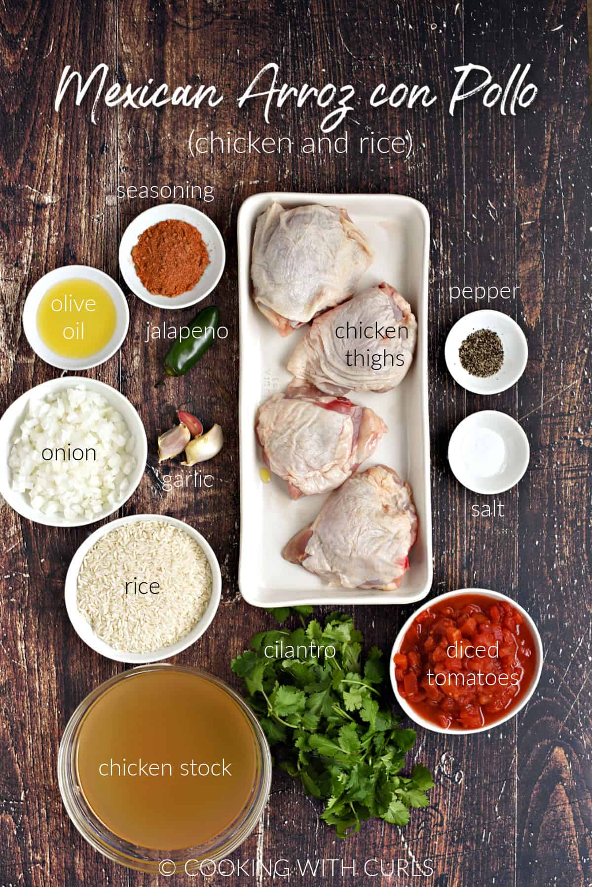 Ingredients to make Mexican Arroz con Pollo.