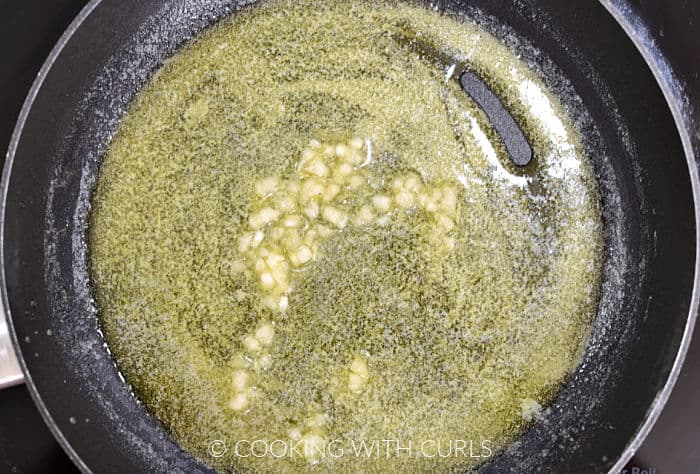 Butter, oil, and minced garlic in a small skillet. 