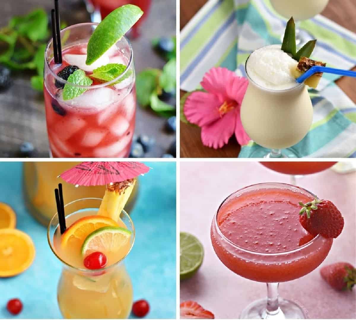 Collage with four small images of tropical cocktails