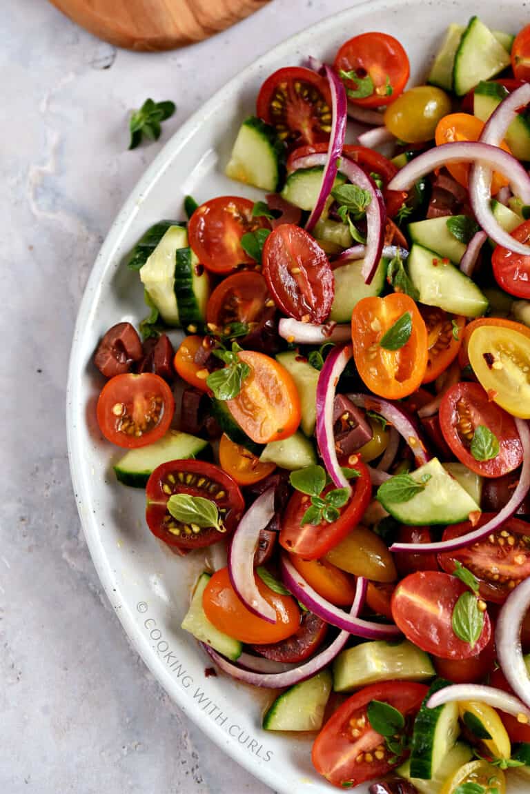 Greek Tomato Cucumber Salad - Cooking with Curls