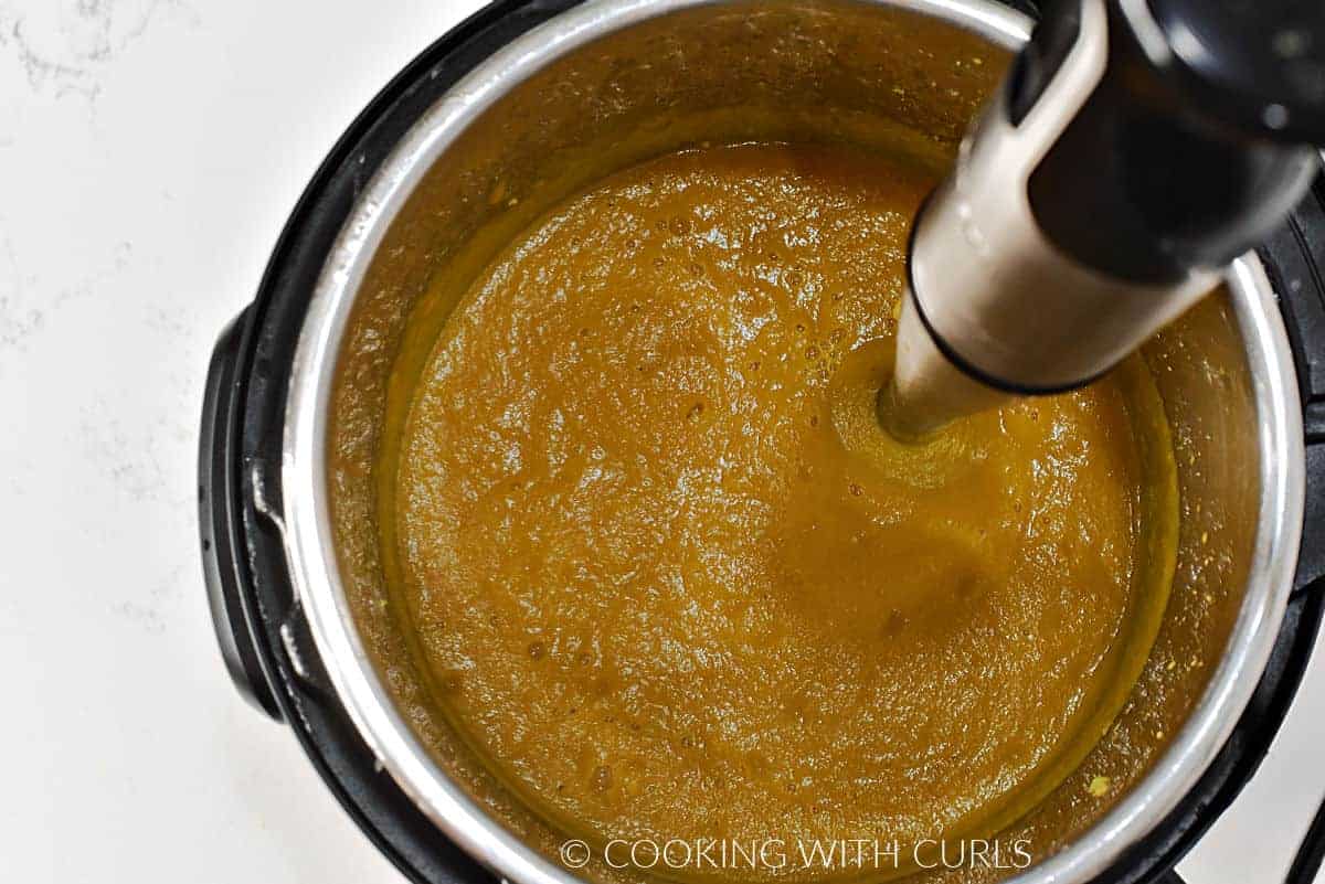 Butternut squash soup pureed with an immersion blender. 