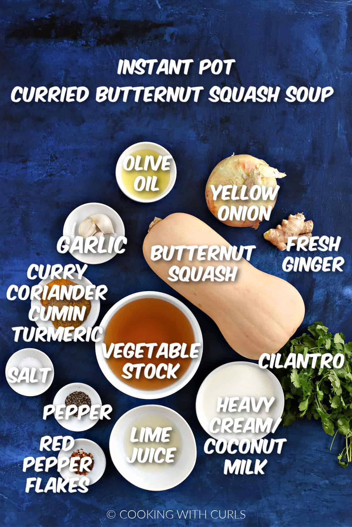 Ingredients to make curried butternut squash soup. 