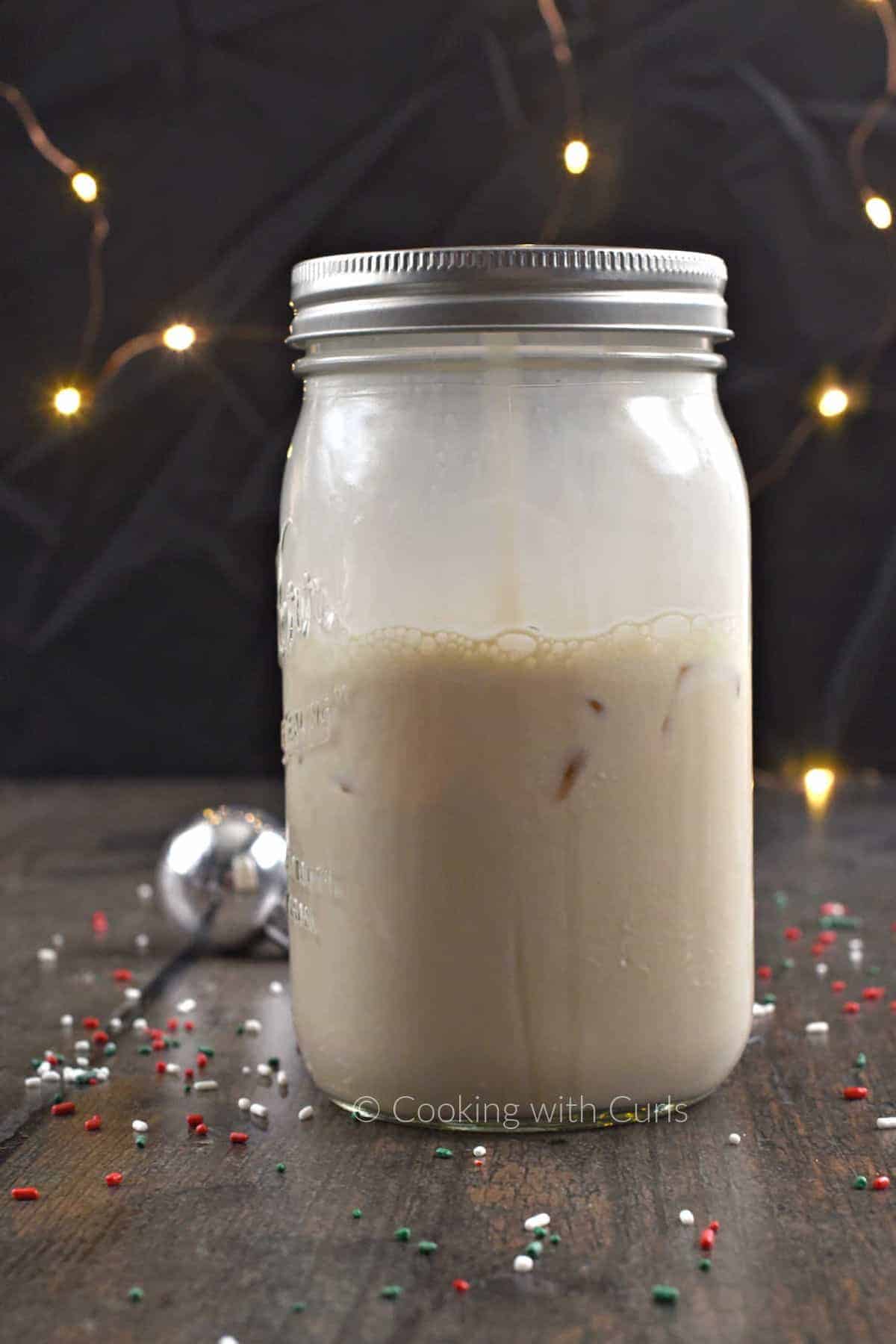 Christmas Cookie Martini shaken in a mason jar. 
