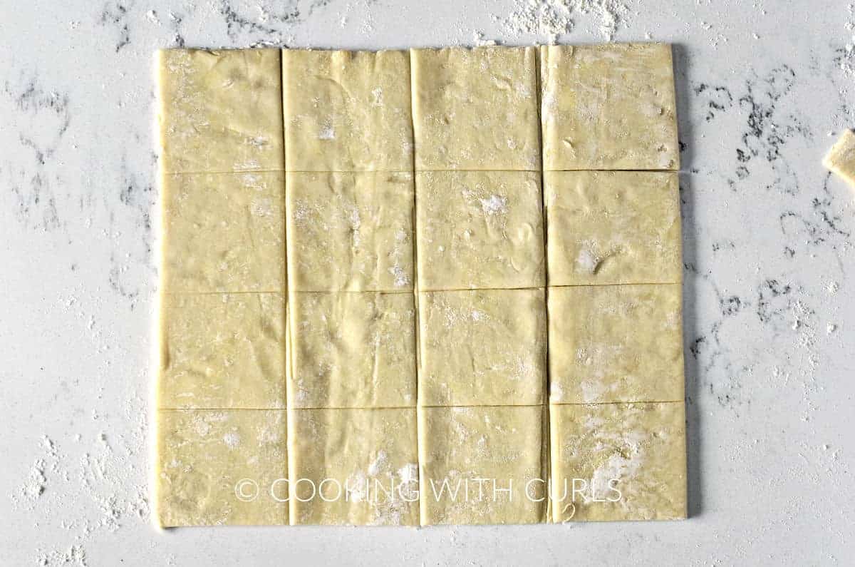 Puff pastry cut into squares. 