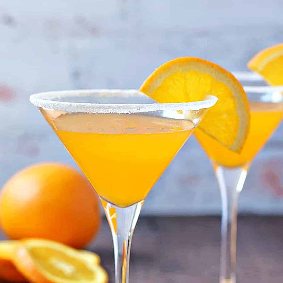 Orange Drop Martinis in sugar rimmed glasses.