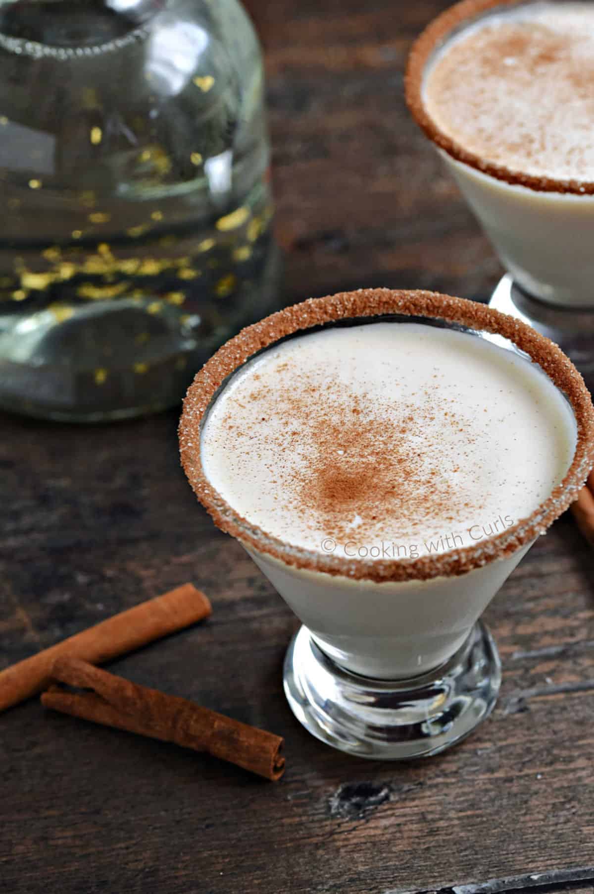 Snickerdoodle Martini with Goldschlager dusted with cinnamon. 