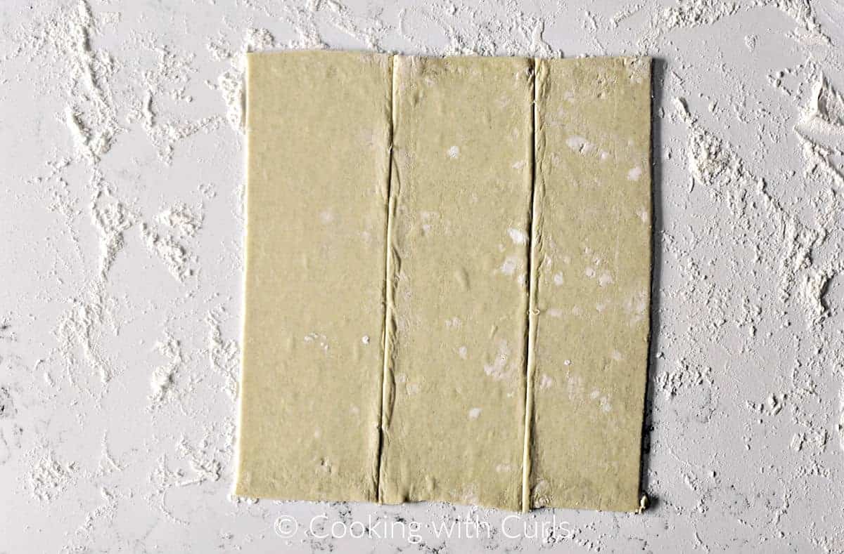 Puff Pastry sheet cut into 3 long strips. 