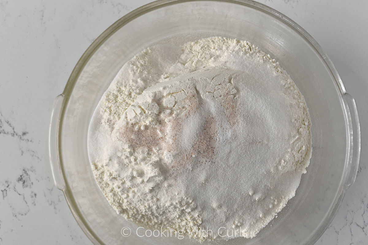 Flour, baking soda, salt, and sugar in a large bowl. 