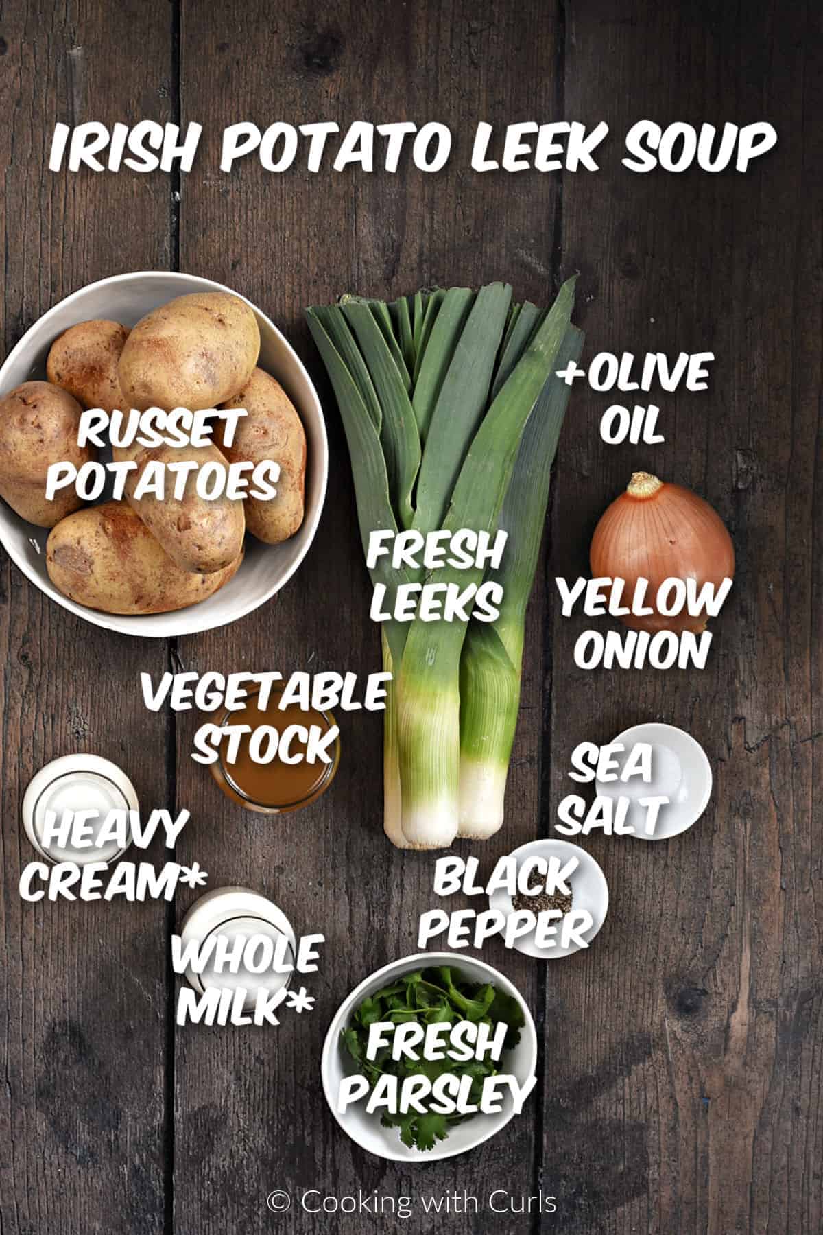 Ingredients to make Irish Potato Leek Soup. 