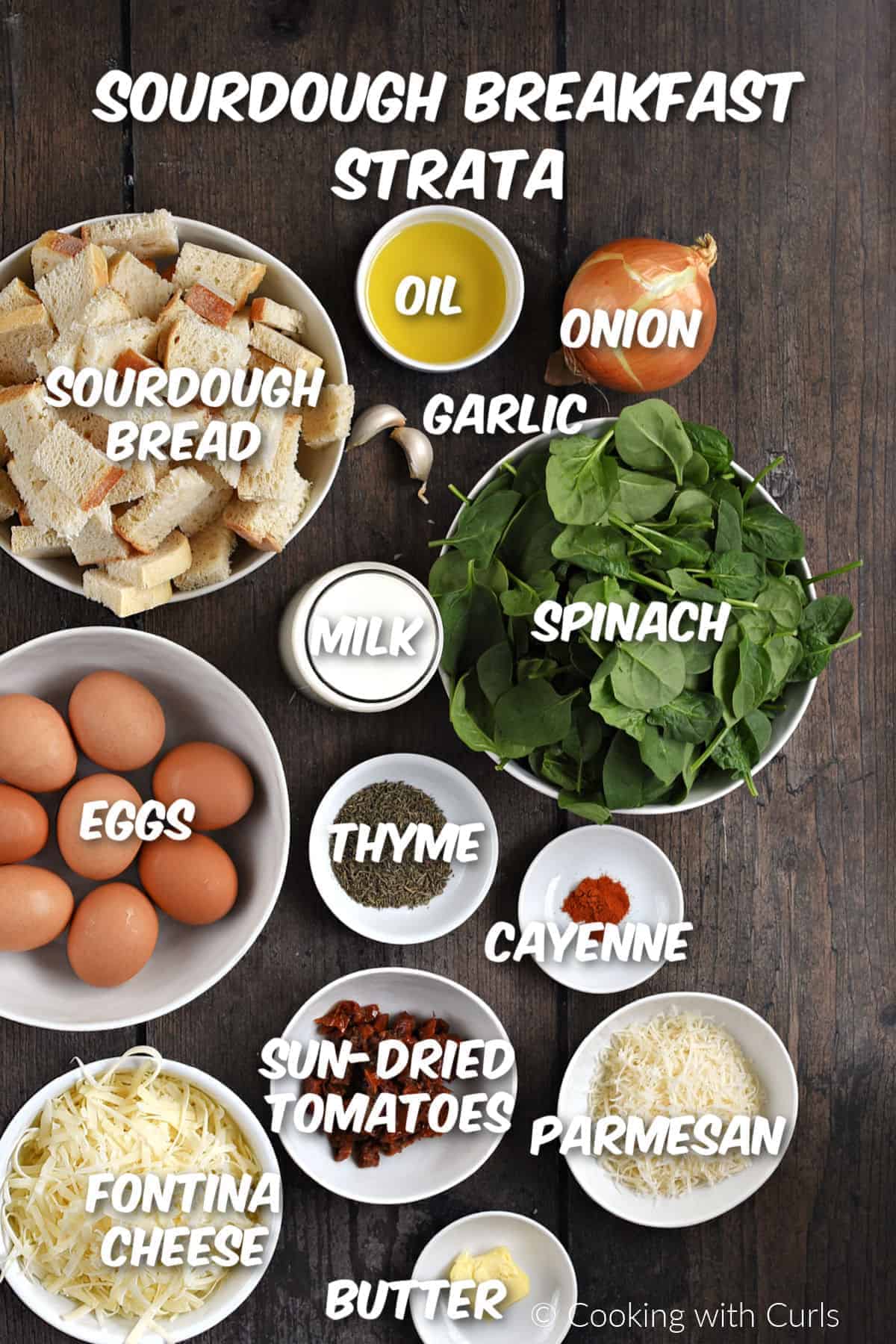 Ingredients to make Sourdough Breakfast Strata. 