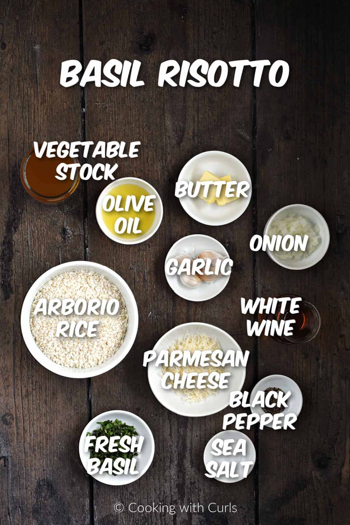 Ingredients to make basil risotto.
