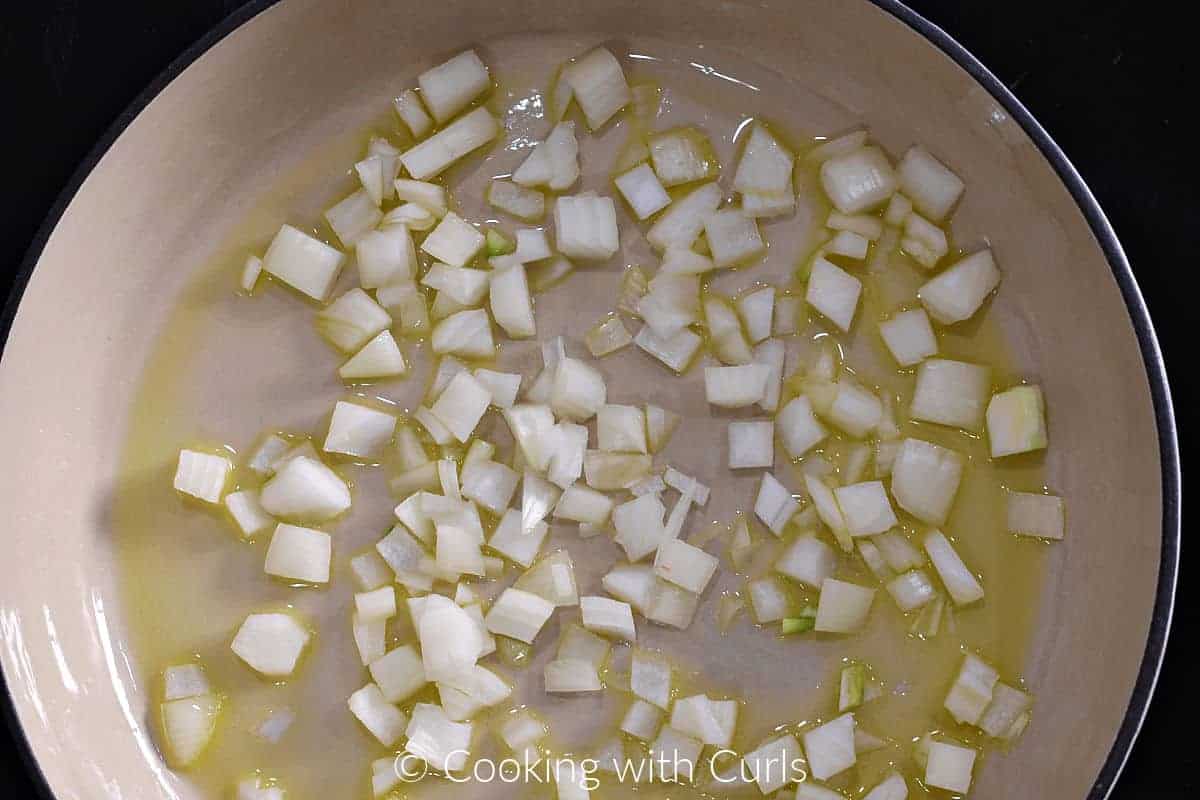 Olive oil and diced onion in a skillet. 