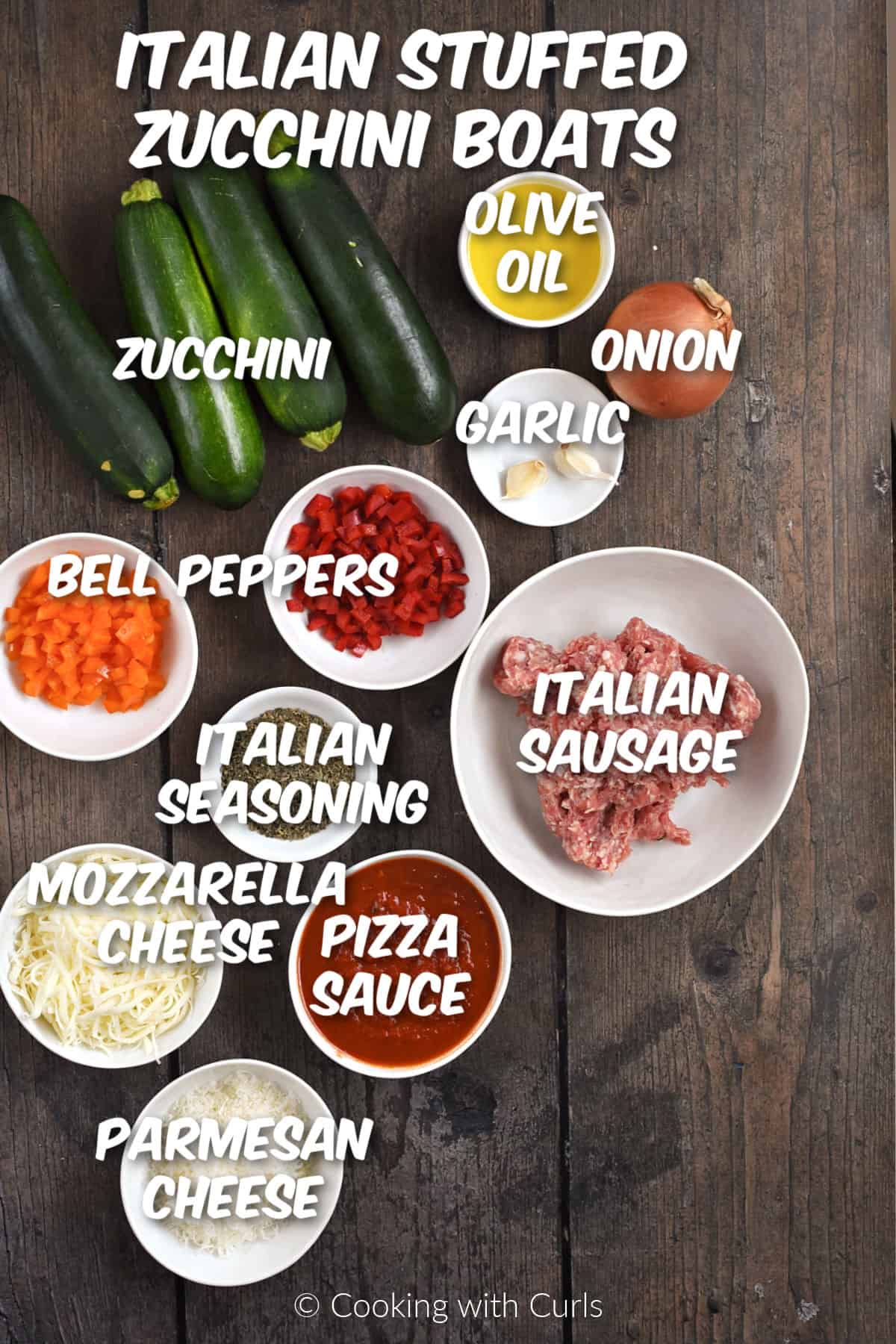 Ingredients to make Italian Stuffed Zucchini Boats. 