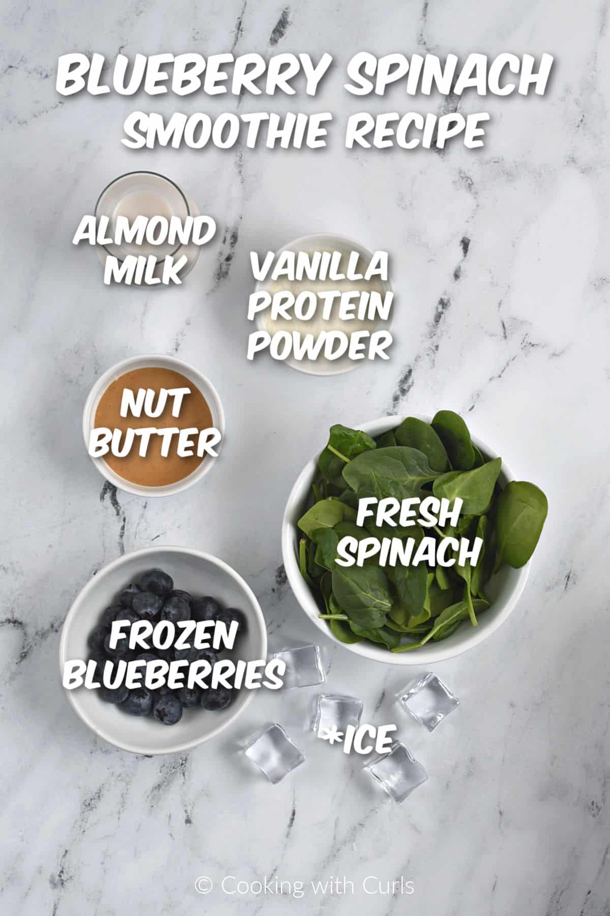 Ingredients to make blueberry spinach smoothie recipe.