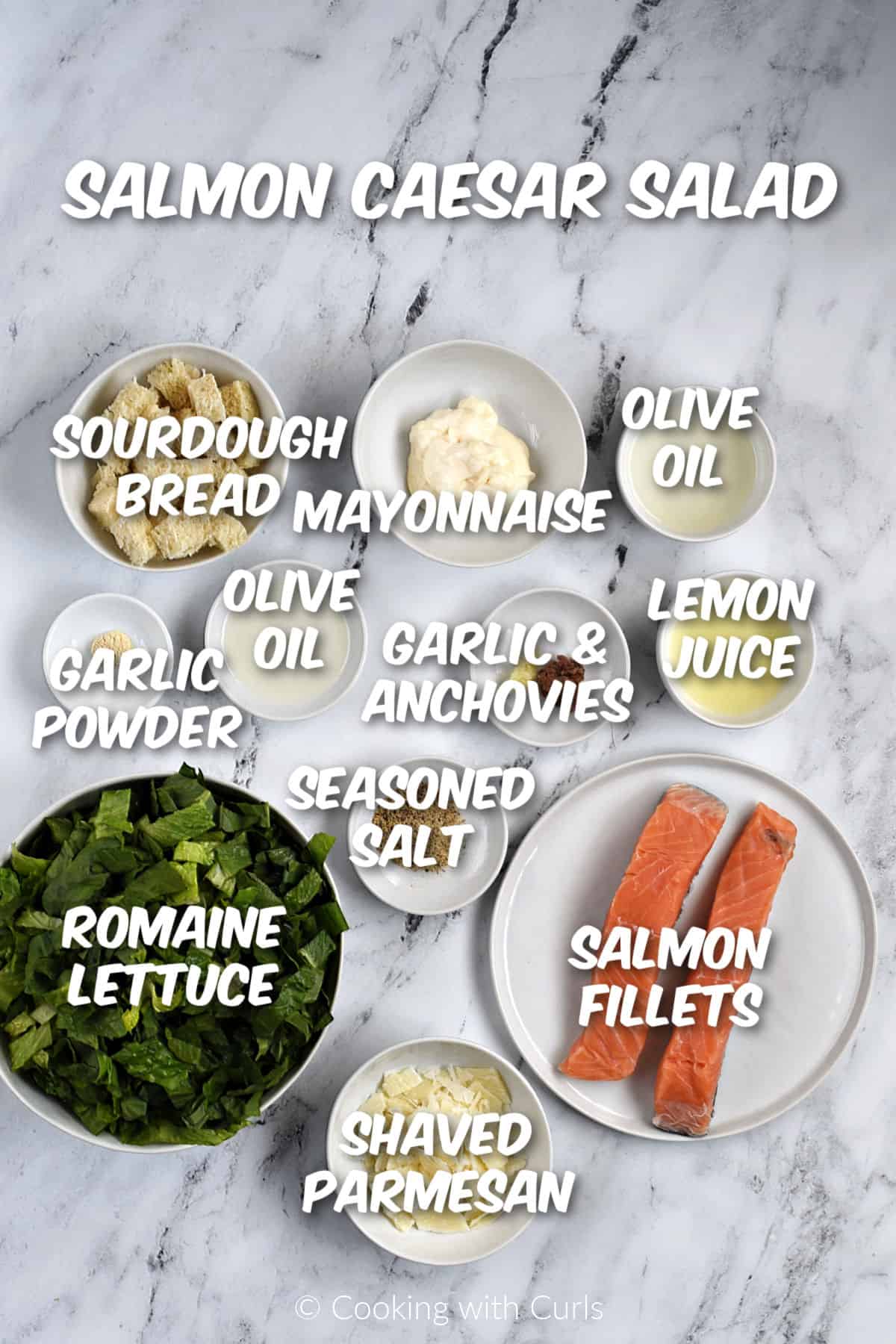 Salmon Caesar Salad ingredients. 