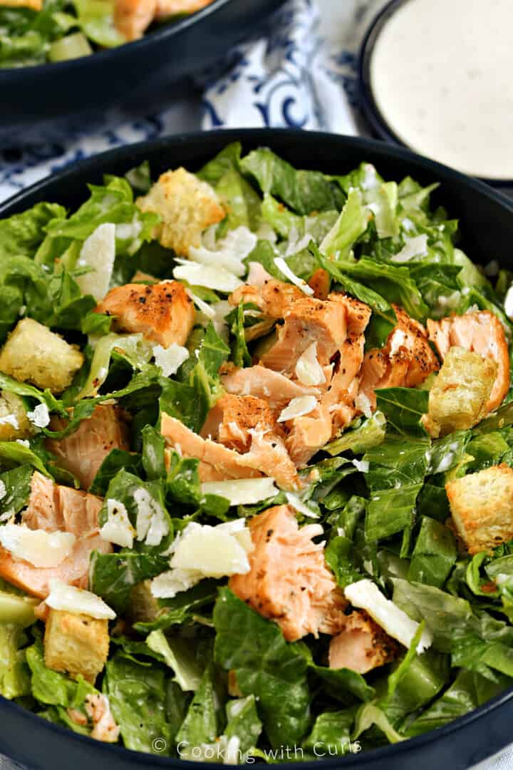 Salmon Caesar Salad Cooking with Curls