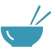 A blue bowl with utensils sticking up on the right side.