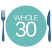 image of whole30 in a circle with a knife and fork on either side.