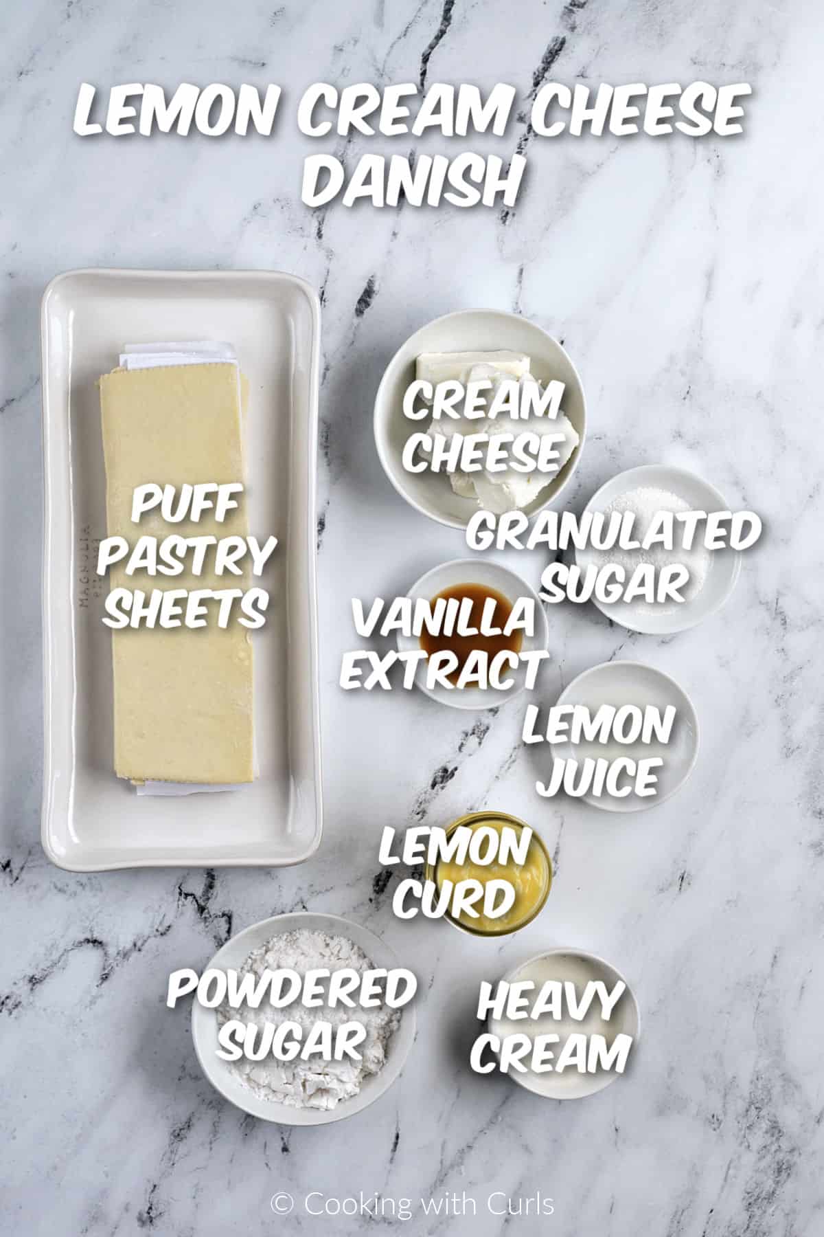 Ingredients needed to make lemon cream cheese danish.