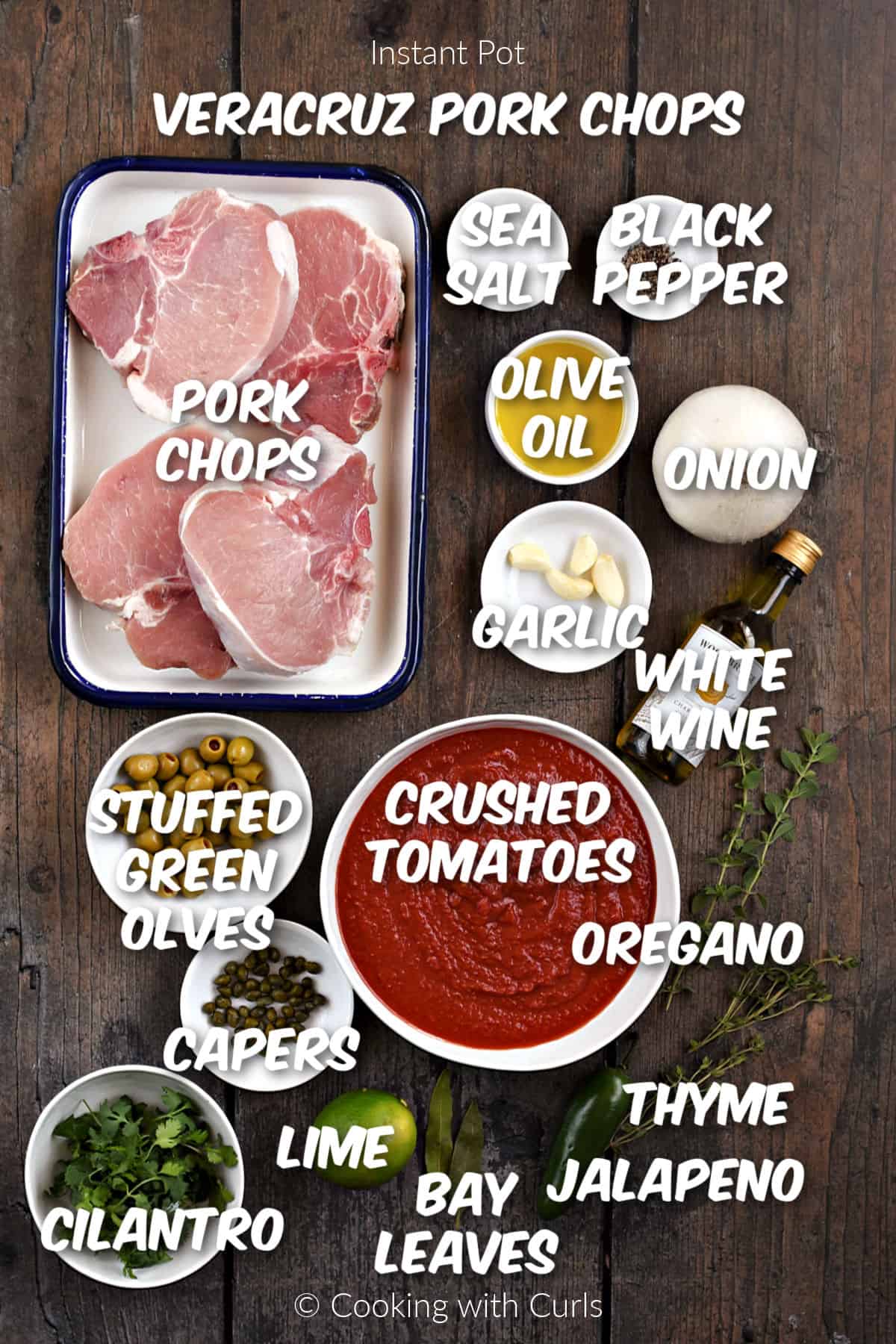 Ingredients needed to make Instant Pot Veracruz Pork Chops. 