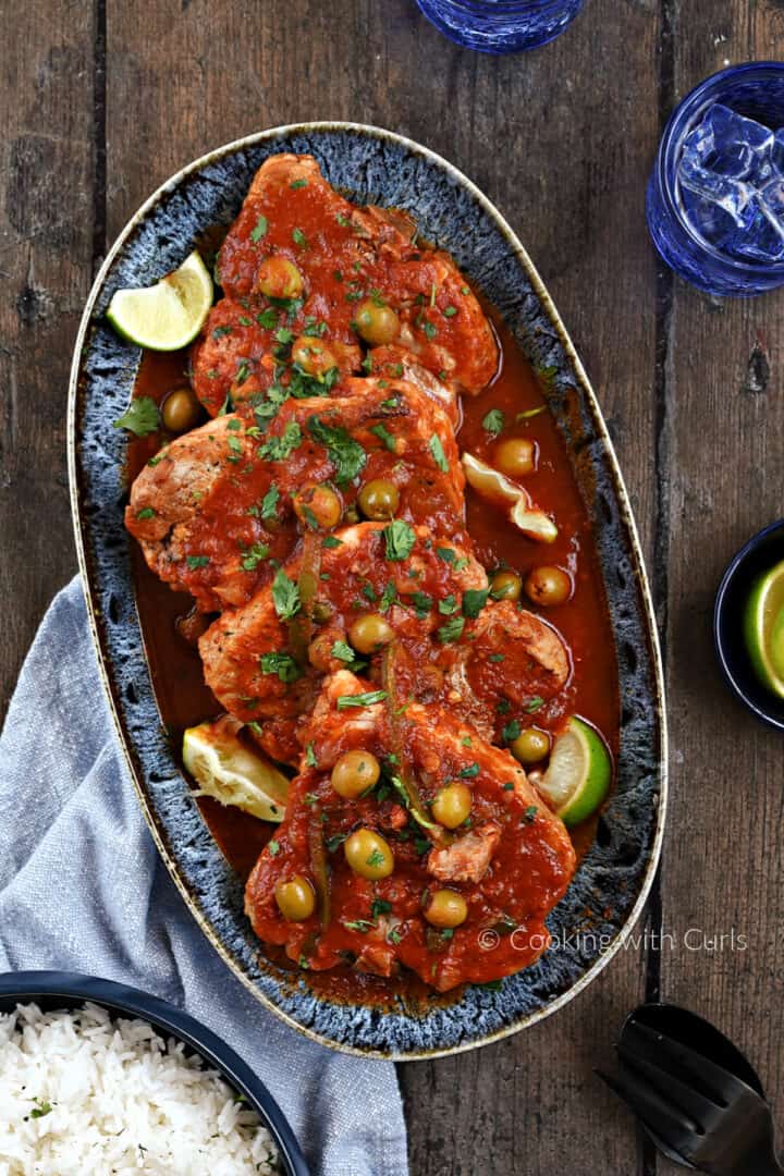 Instant Pot Veracruz Pork Chops Cooking with Curls