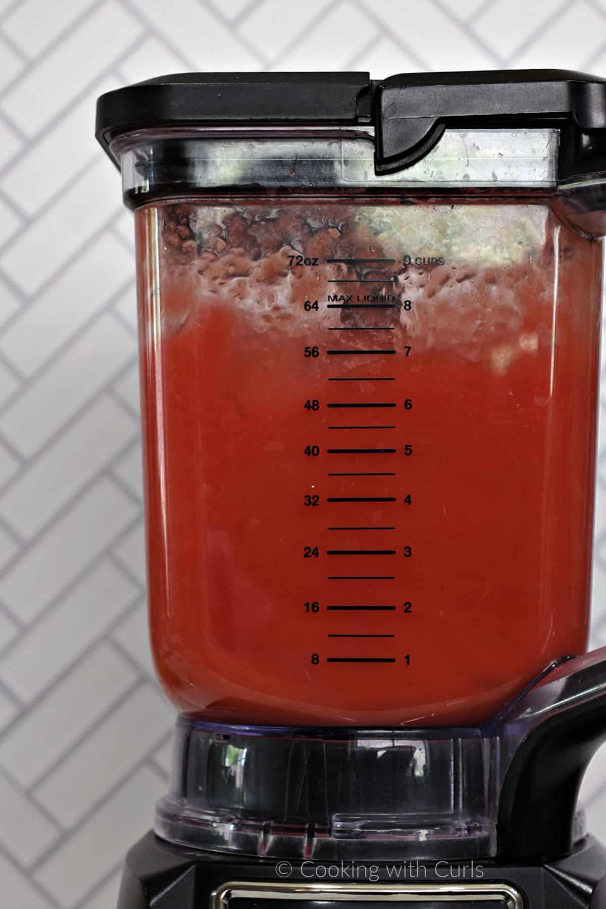 Watermelon pureed in a blender. 