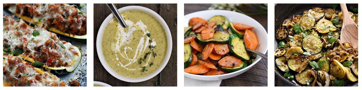 Summer Squash Collage with zucchini boats, bisque, sautés with carrots and onions . 