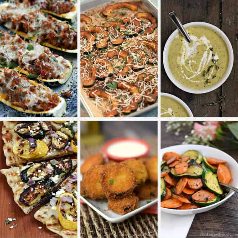 Zucchini and Squash Recipes collage with 4 images.