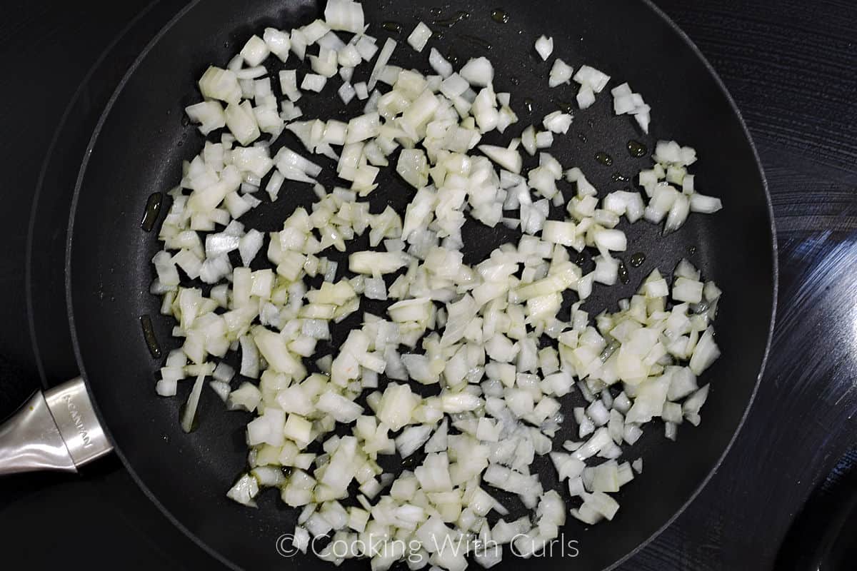 Diced onion and oil in a skillet. 