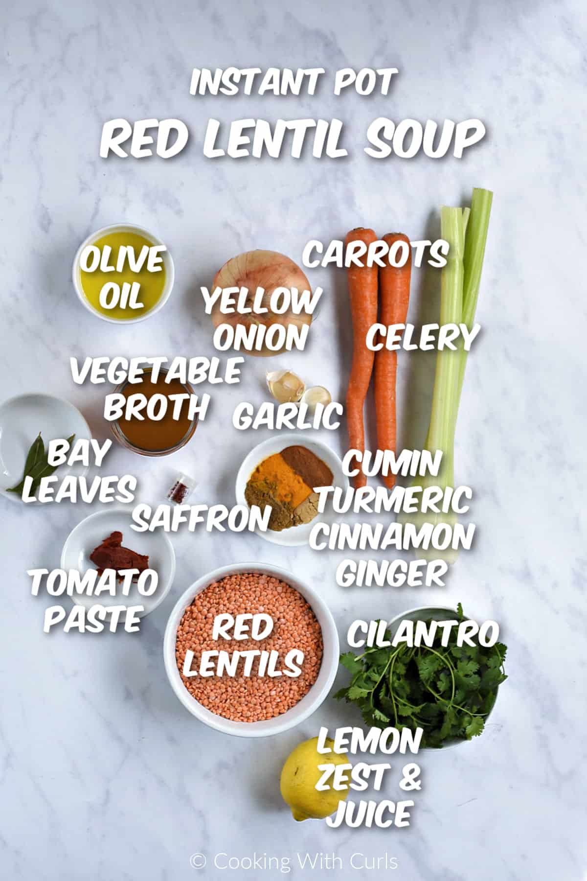 Ingredients needed to make instant pot red lentil soup. 