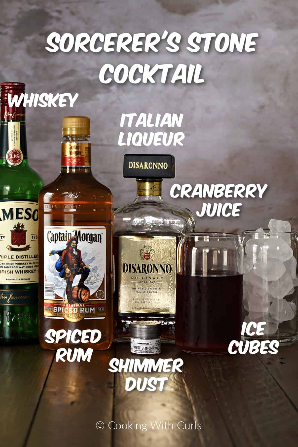 Ingredients to make sorcerers stone cocktail. 