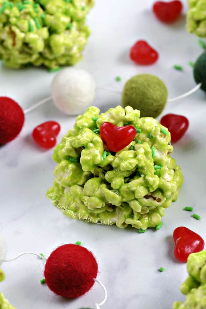 Grinch Marshmallow Popcorn Balls Cooking with Curls