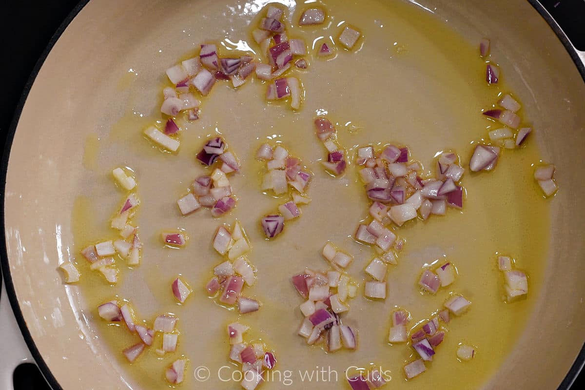 Diced red onion and oil in a large skillet. 