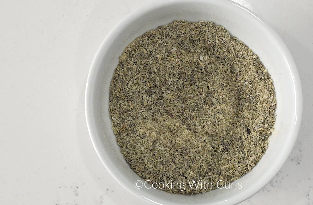 Dried herb brine mixture in a small bowl. 