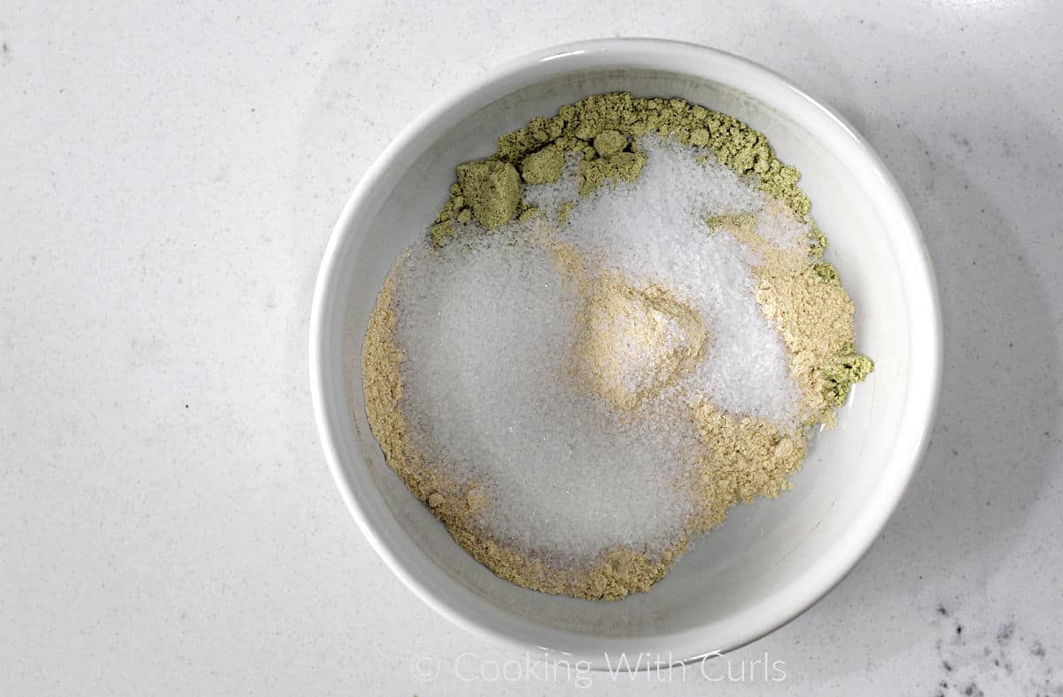 Wasabi powder, garlic powder, salt, and granulated sugar in a small bowl. 