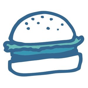 A burger graphic in shades of blue.