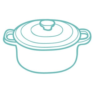 Dark teal Dutch oven outlined in white graphic.