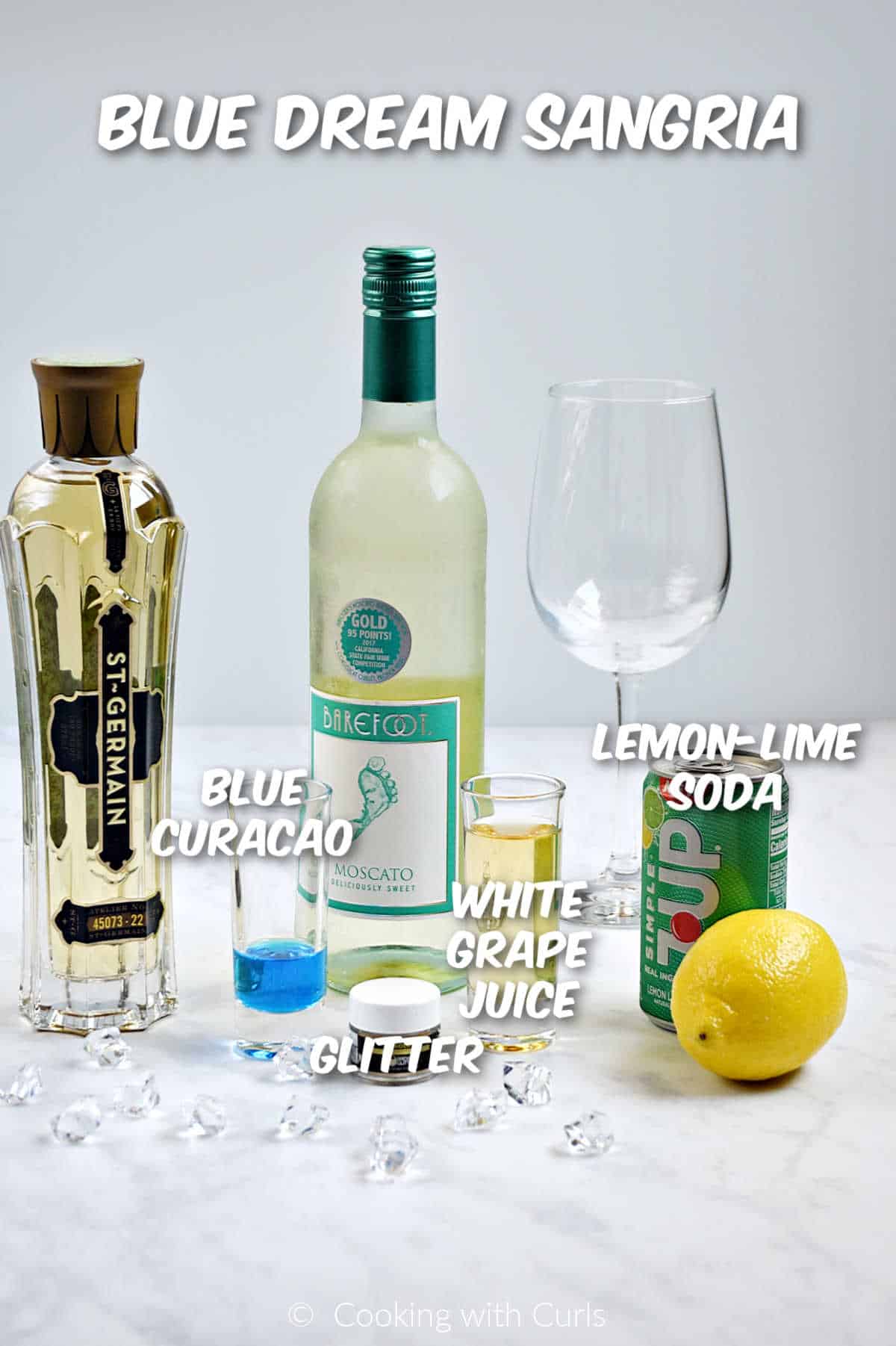 Ingredients needed to make this Blue Dream Sangria recipe.