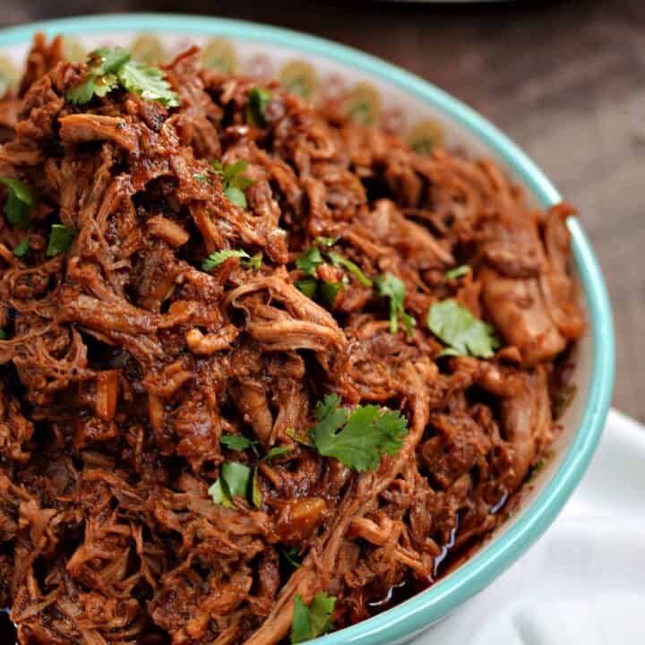 Instant Pot Red Chile Pork in a serving bowl.