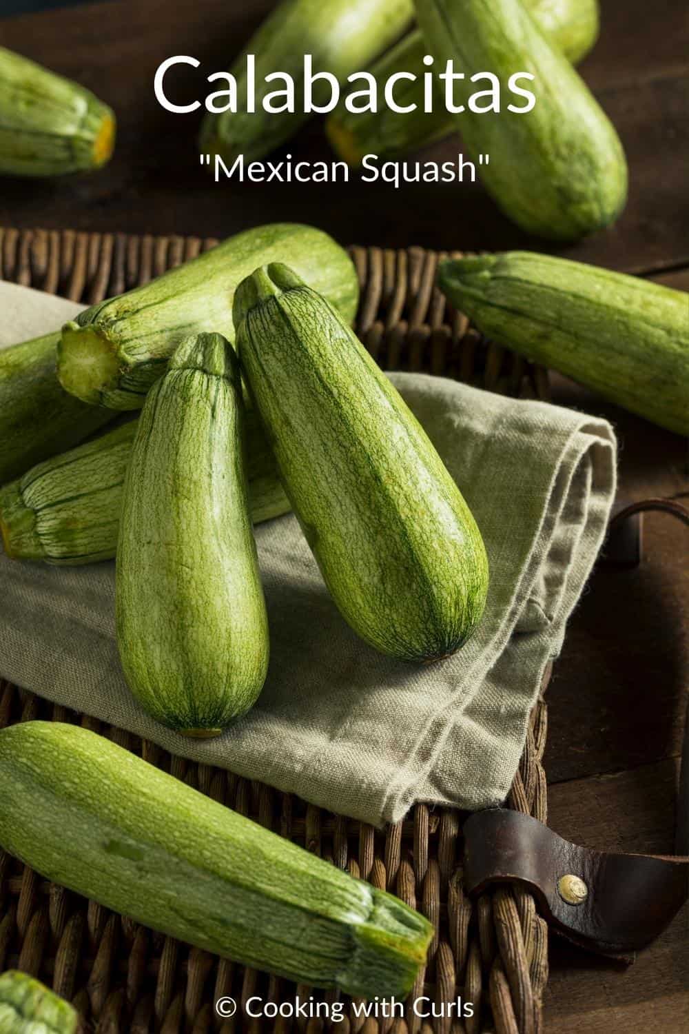 Image of Mexican squash on a wicker tray.