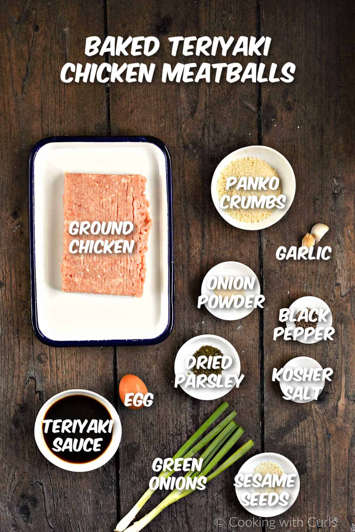 Ingredients to make teriyaki chicken meatballs.