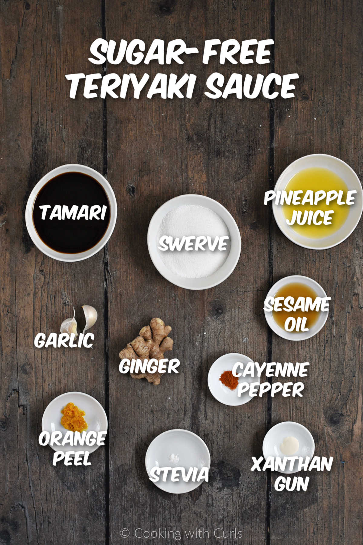 Ingredients to make sugar-free teriyaki sauce.