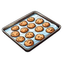 Baking sheet with chocolate chip cookies graphic.