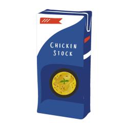 Carton of chicken stock graphic.