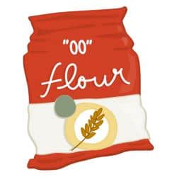Bag of Italian pizza flour graphic.