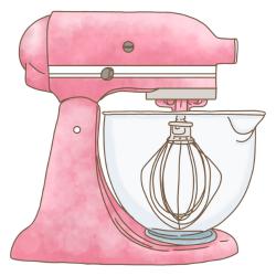 Pink stand mixer graphic.