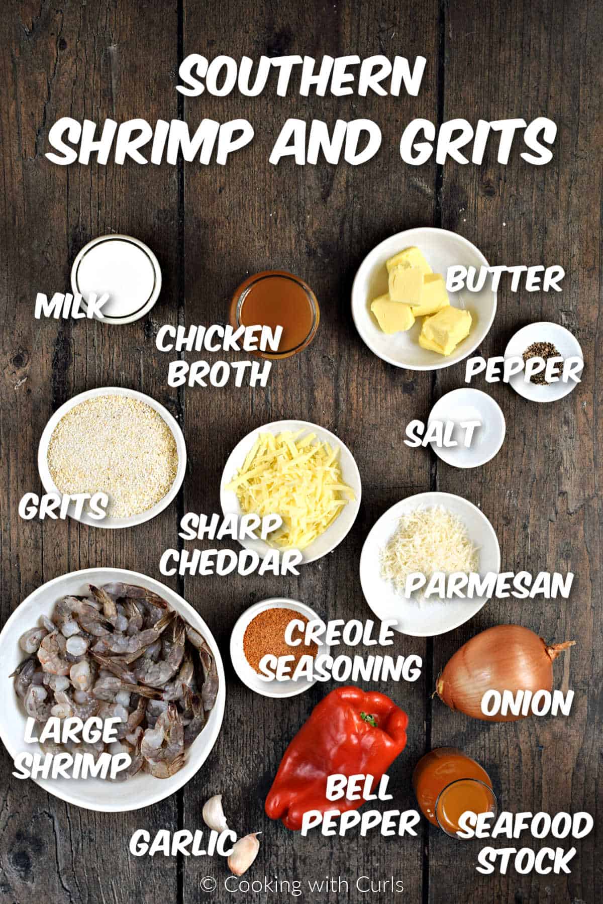 Ingredients needed to make easy Southern Shrimp and Grits.