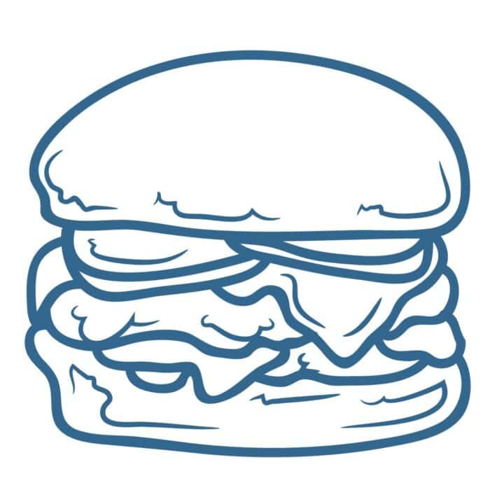 Blue burger outline graphic.