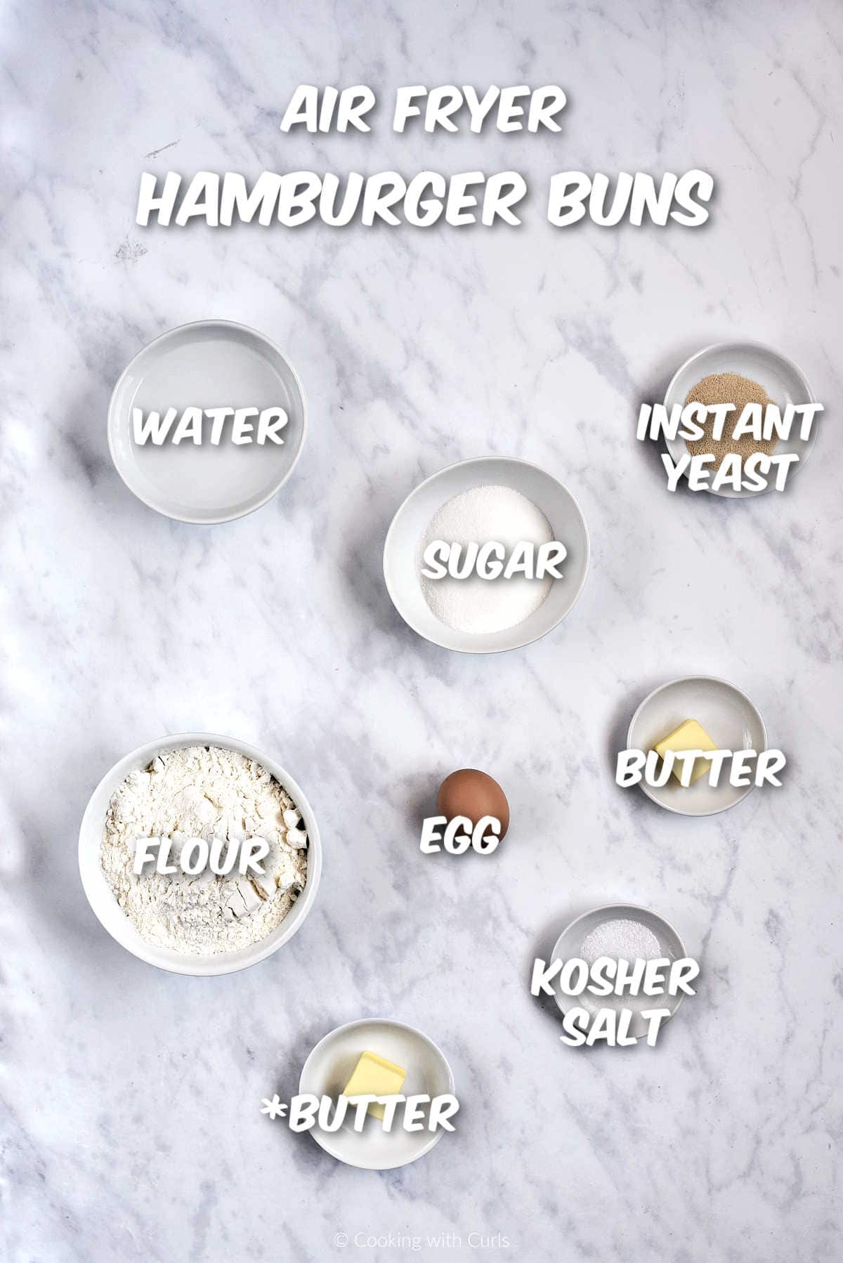 Ingredients to make air fryer hamburger buns.